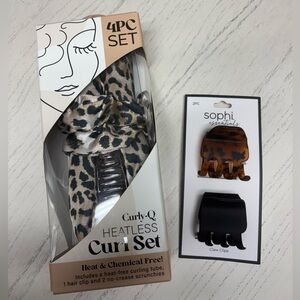 Curly-Q Heatless 4 Piece Curl Set Cheetah With 2 Extra Clips NWT